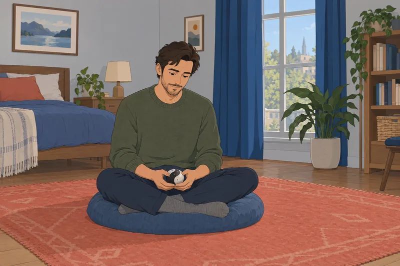 Am I Yin pauses with a balanced stone.