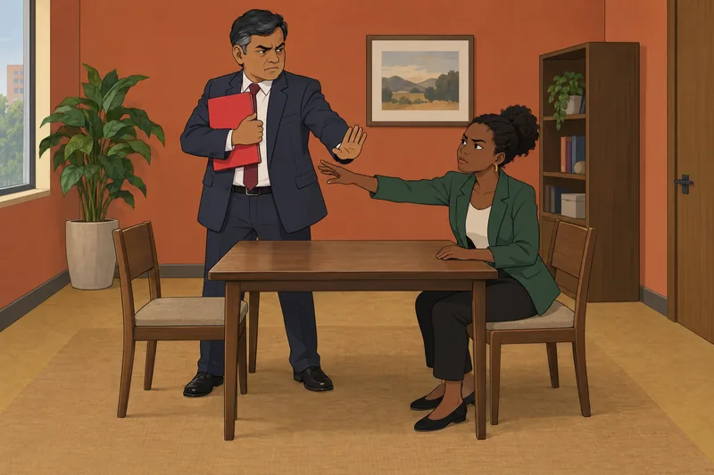 Ambivalent Sexism Inventory shows a tense workplace discussion.