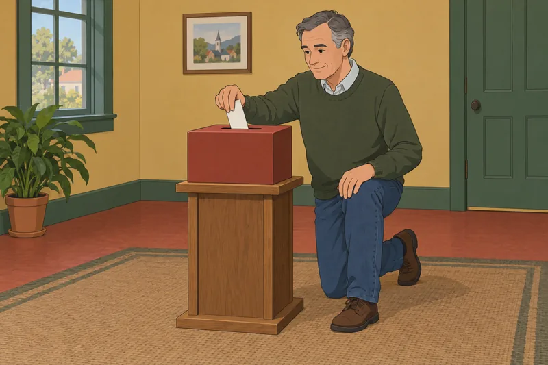 American Quiz: a volunteer uses a ballot box.