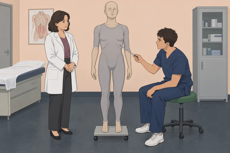 Anatomical Landmarks Quiz studies a torso model.