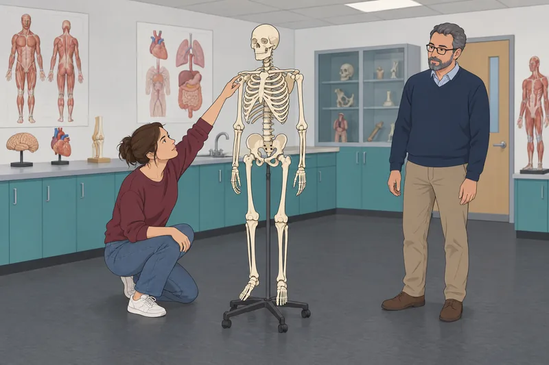 Anatomy and Physiology students trace a skeleton.