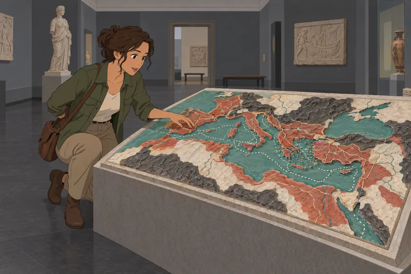 Ancient Rome Map appears in a museum gallery.