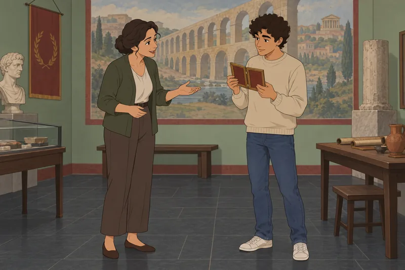 Ancient Rome Quiz: Learner studies a wax tablet.