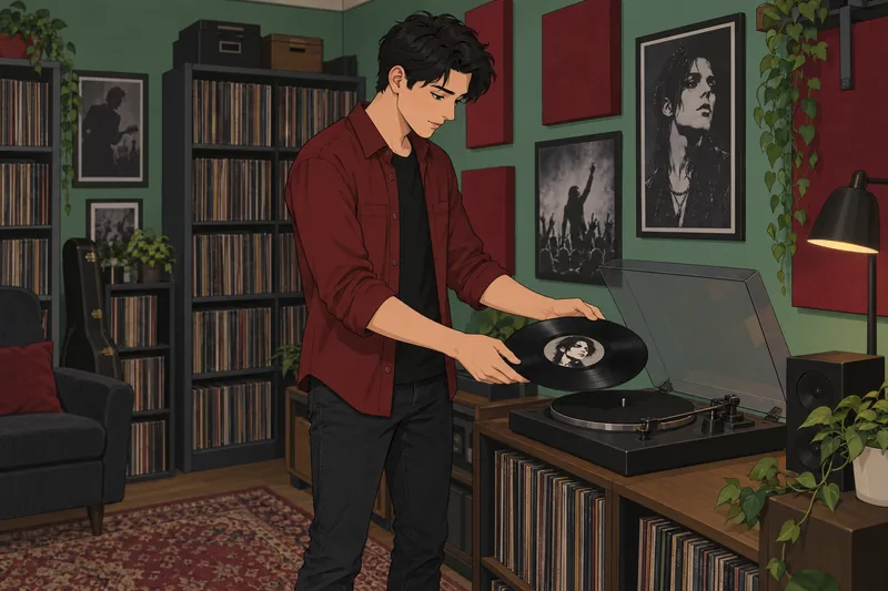 Andy Biersack Quiz: fan examines a vinyl record.