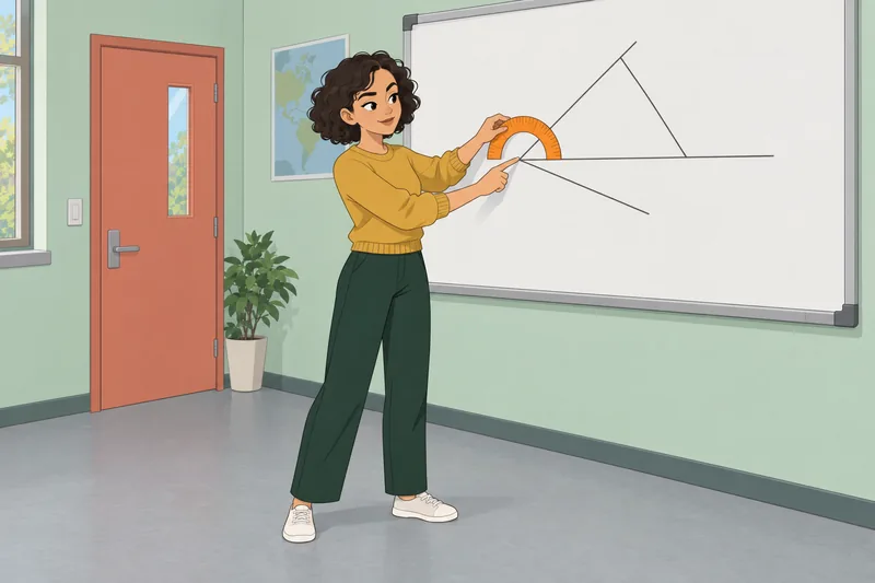 Angles Quiz shows a learner measuring a triangle.
