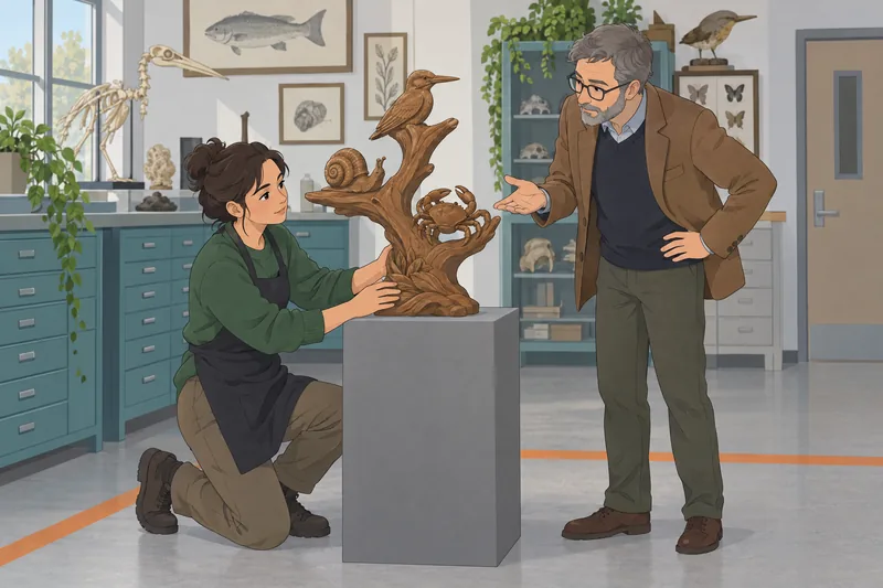 Animal Classification Quiz studies a carved group sculpture.
