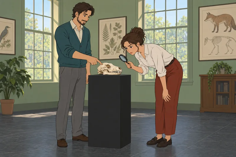 Animal Skull Identification: learner examines fox skull.