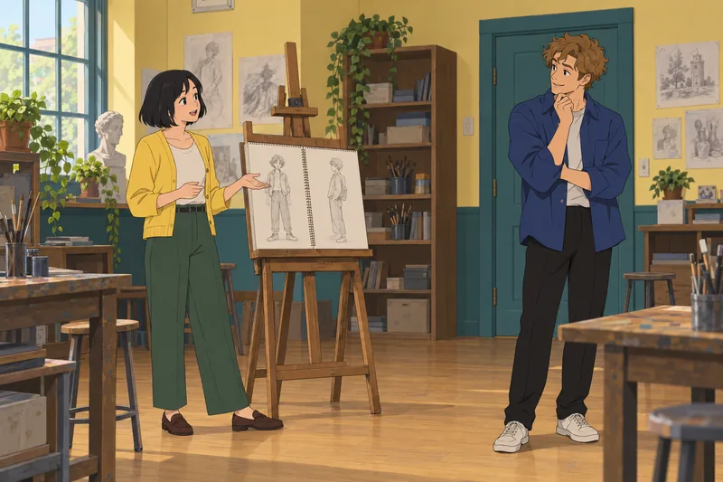 Quiz de anime: boceto de personaje juguetón.