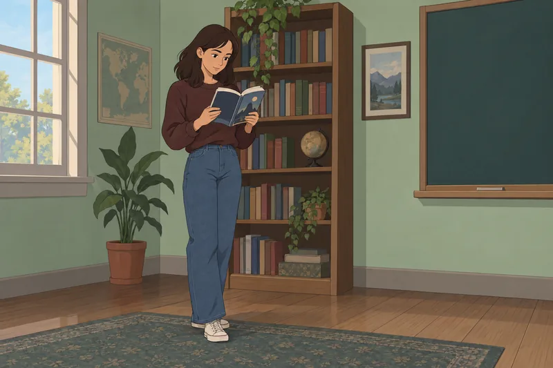 Anthem Quiz: a student studies an open novella.