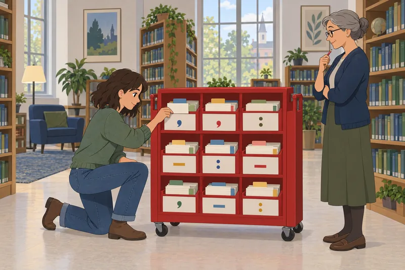 Appositive Quiz follows phrase cards in a library.