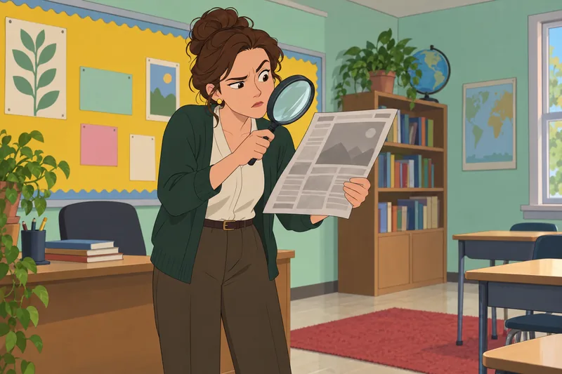 April Fools Quiz shows a teacher checking facts.