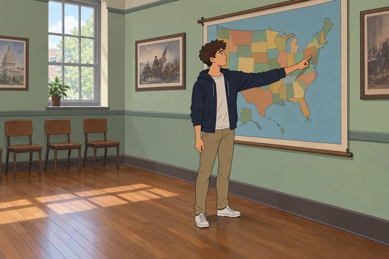 APUSH Quiz student studies a U.S. map.
