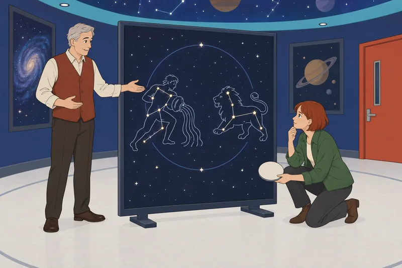 Aquarius Quiz depicts a star map and lion.
