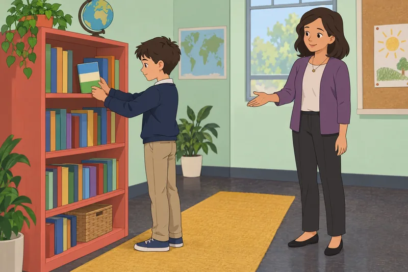 AR Reading Quiz: a student chooses a book.