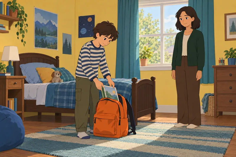 Are My Parents: Child packs a school bag.
