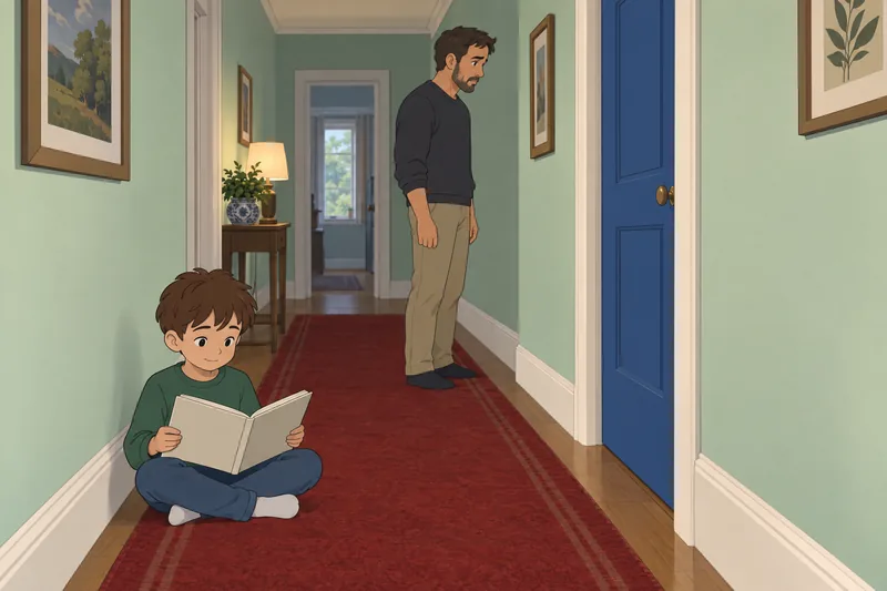 cuestionario ¿Mis padres: niño espera ante una puerta.