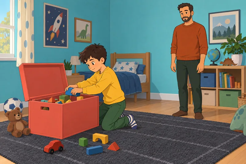 Are My Parents strict? A child tidies blocks.