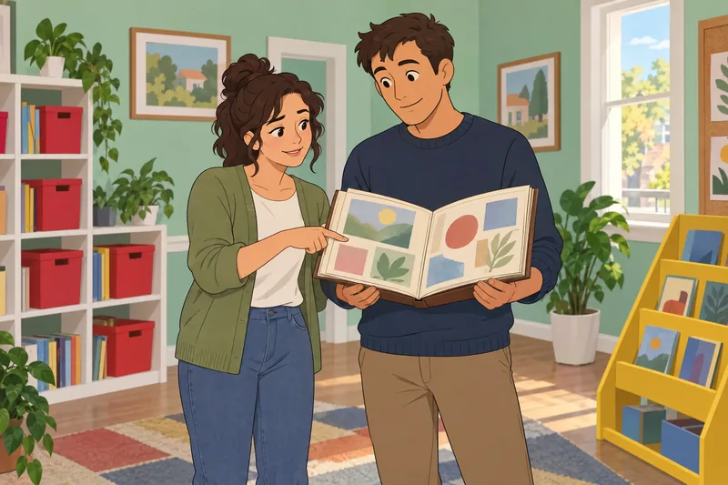 Are We Friends shows friends sharing a scrapbook.