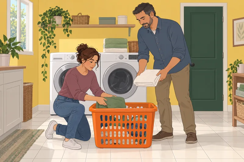 Are We Meant shows partners sorting household laundry.