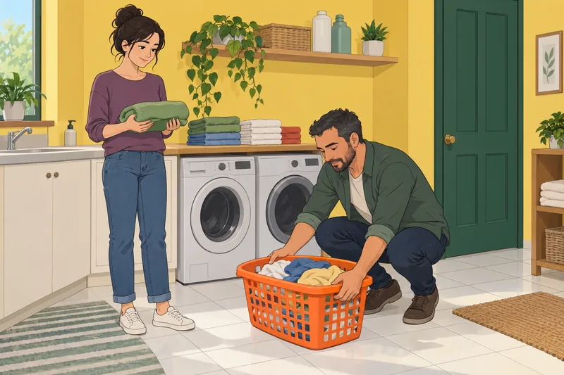cuestionario ¿Estamos hechos muestra pareja clasificando ropa.