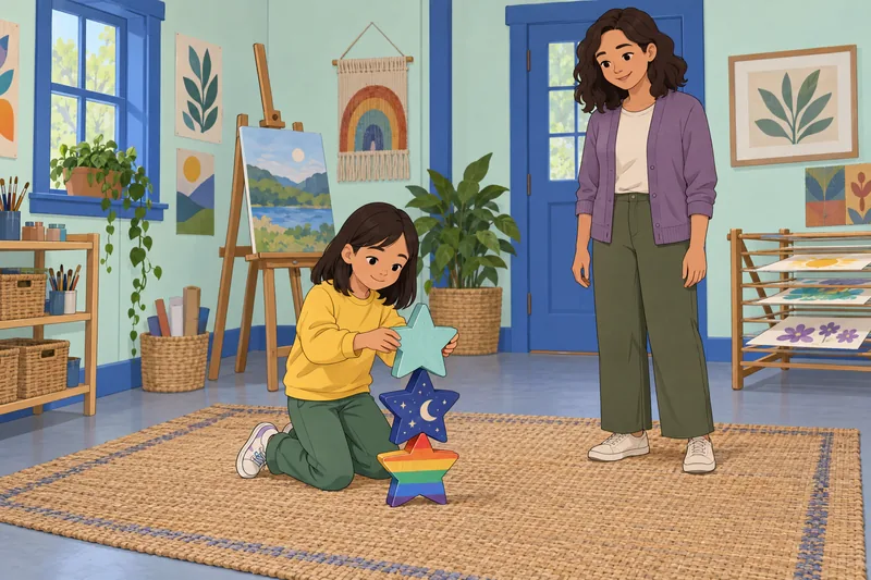 Are You a child stacking three star blocks.