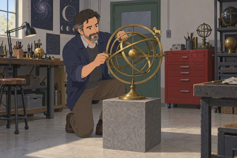 Aries Quiz shows a curator rotating a sphere.