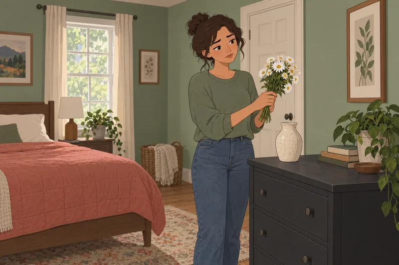 Aromantic Test depicts an adult considering a bouquet.