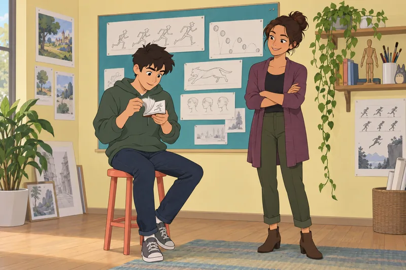 Art Career Quiz: an animator flips a booklet.