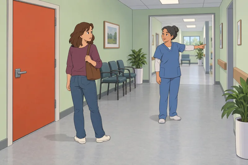 Aspergers Quiz: adult pauses beside a closed door.