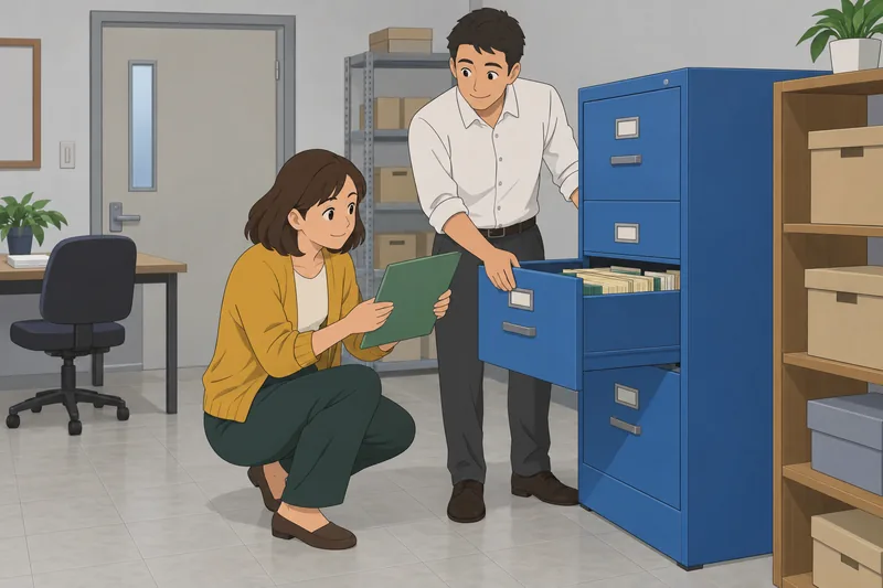 Employee Professional Adaptation appears in a records room.