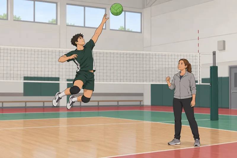 Sport Motivation Scale: Player reaches toward volleyball.