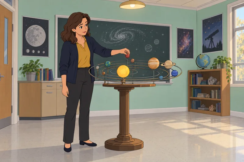 Astronomy Quiz shows an orbit model lesson.