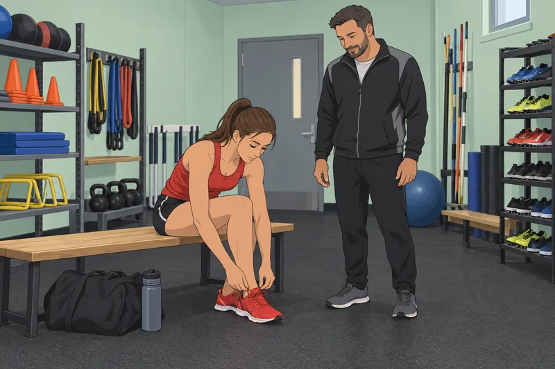 Attitude Toward the athlete tightens a shoe.