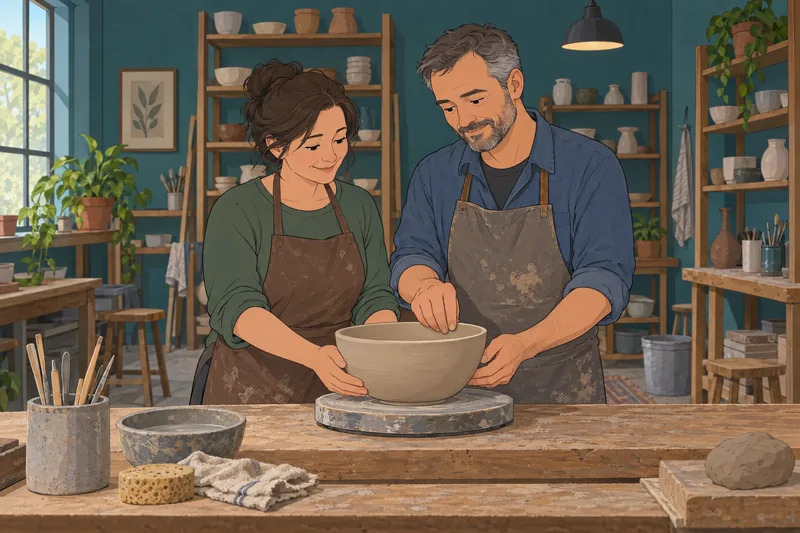 Love Attitude Scale: partners shape a clay bowl.