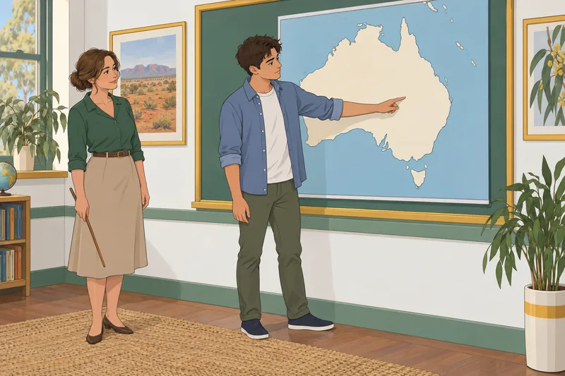 Quiz sobre Australia: Una docente estudia un mapa.