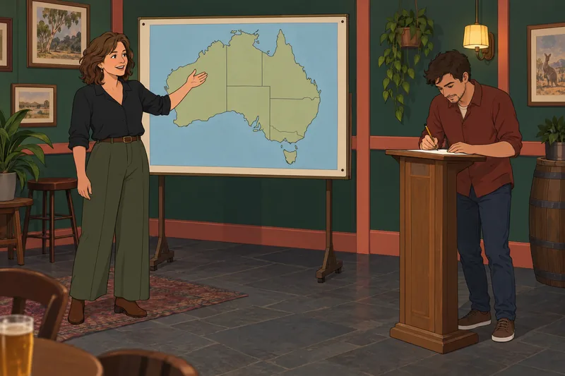 Australian Pub Quiz shows a map question.