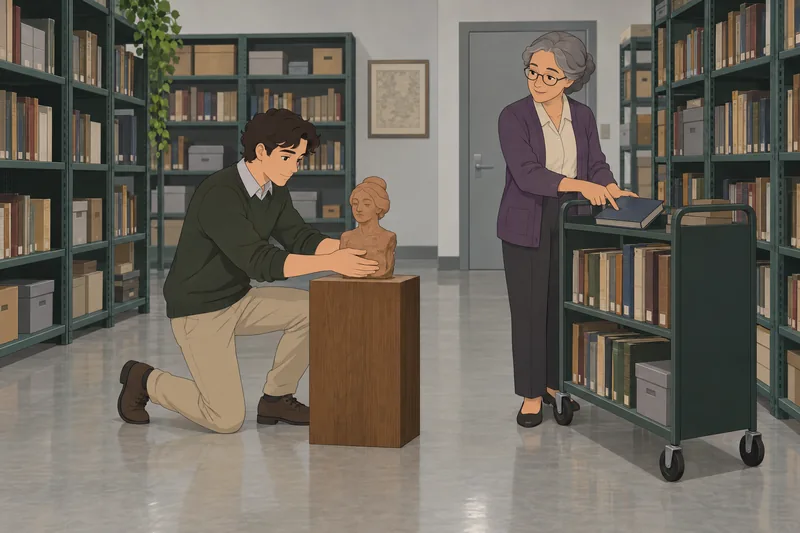 cuestionario sobre autores: un visitante observa un busto.