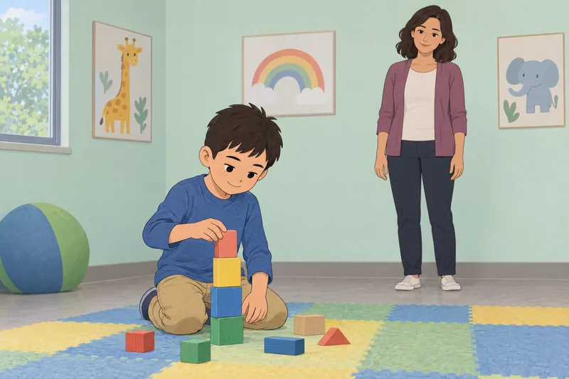 Checklist for Autism: a child builds blocks calmly.