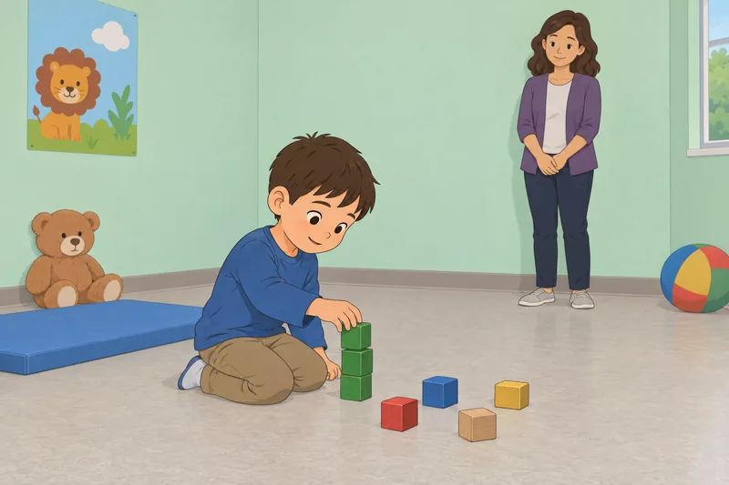 cuestionario de trastornos: niño construye bloques tranquilo.