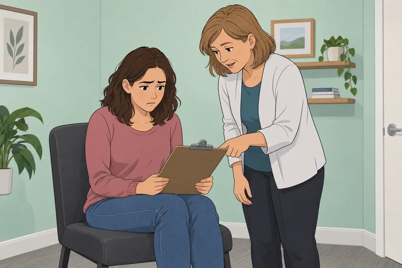 Automatic Thoughts Questionnaire: patient reviews a blank form.