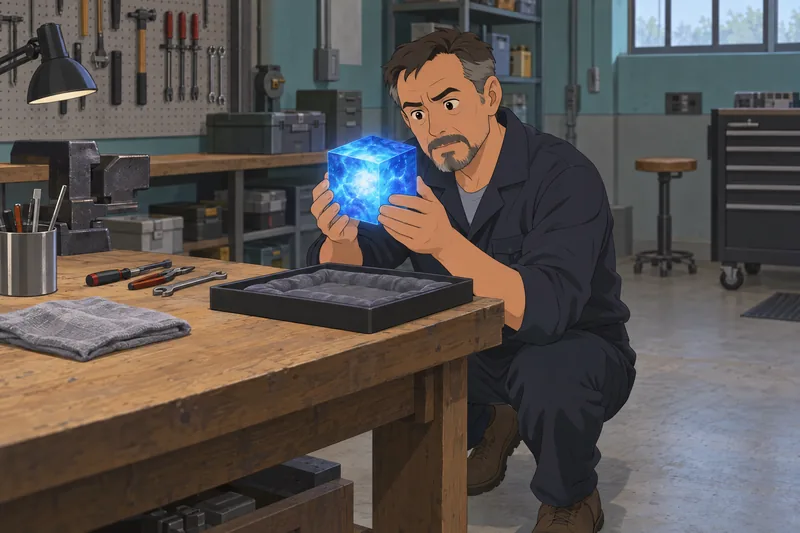 Avenger Quiz: a technician inspects a glowing cube.