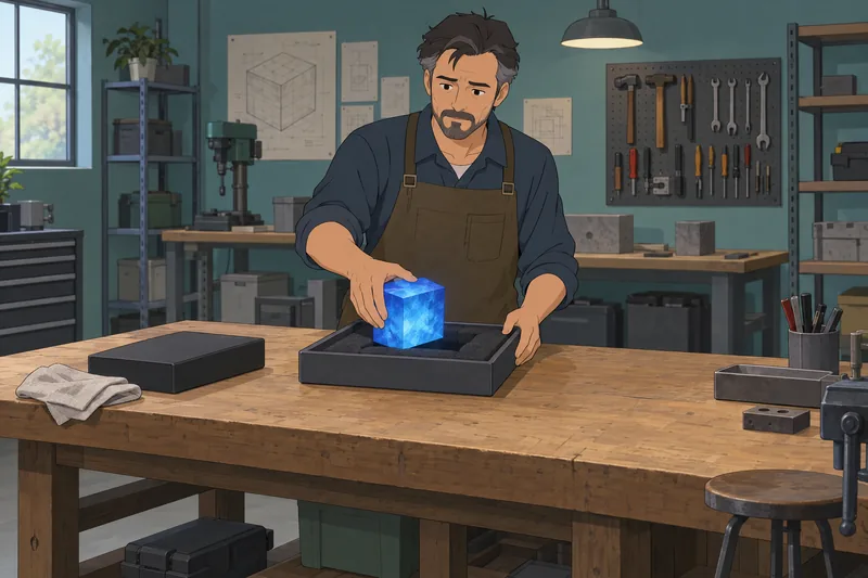 Quiz de los: técnico revisa un cubo brillante.