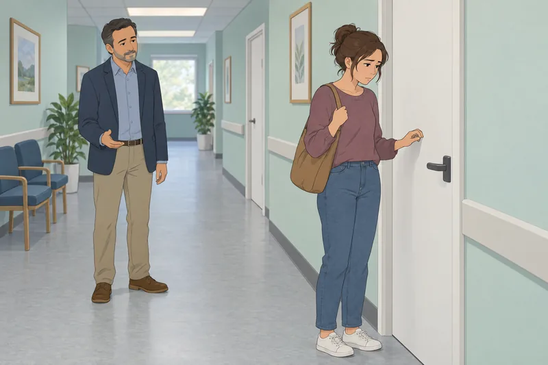 Avoidant Personality Disorder pauses at a clinic door.