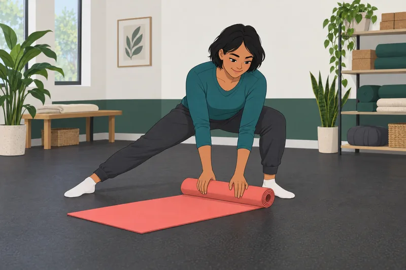 Basic White Girl rolls a yoga mat.