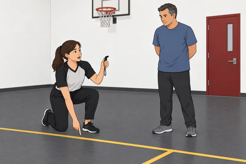 Basketball Rules Quiz: An instructor checks the boundary.