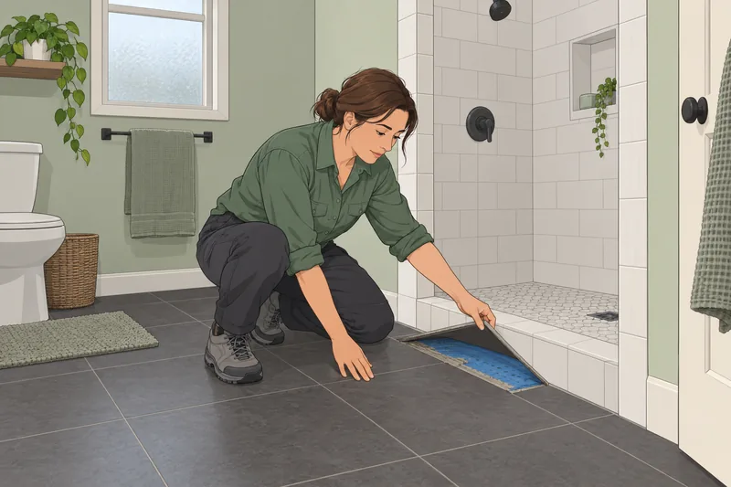Bathroom Quiz shows a homeowner checking shower waterproofing.