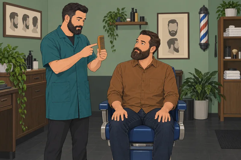 Beard Quiz in a barbershop with a comb.