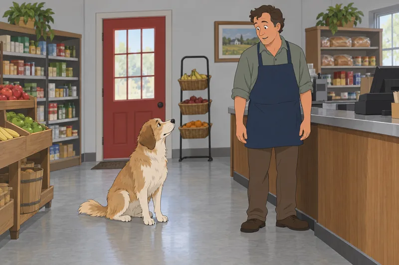 Because of Winn-Dixie dog waits inside a shop.