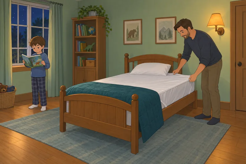 Bedwetting Quiz shows a calm bedtime routine.