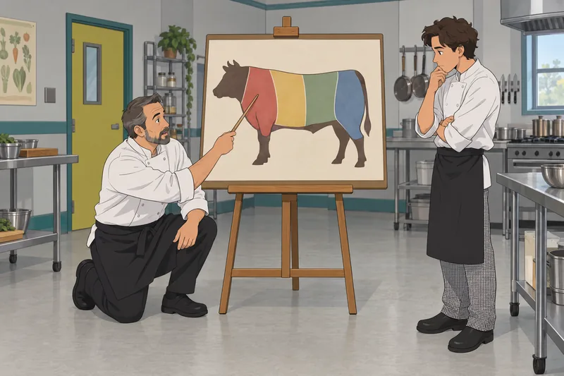 Beef Cuts Quiz shows a primal diagram lesson.